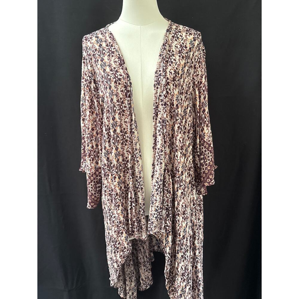Women’s Lucky Brand Maroon/Salmon Floral Openfront Sweater Sz L